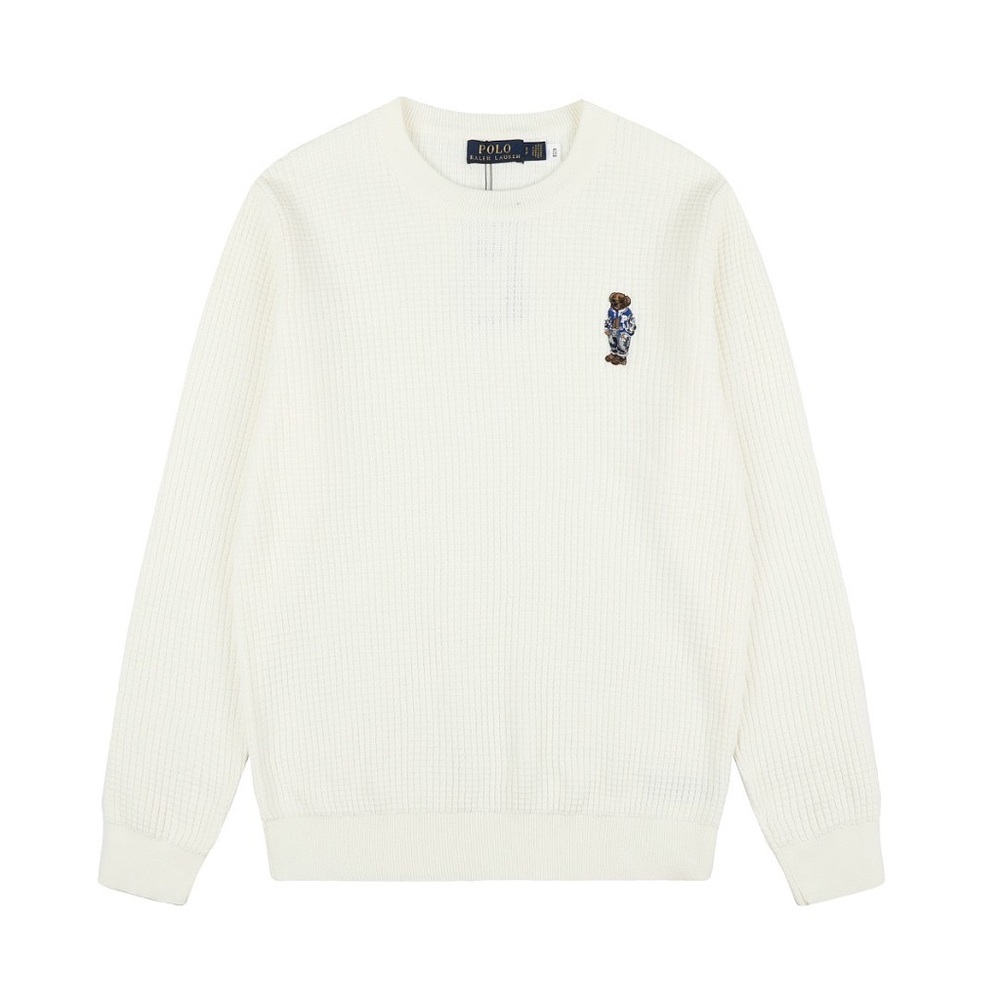 Polo by Ralph Lauren Cream Waffle-Knit Bear Crewneck Sweater